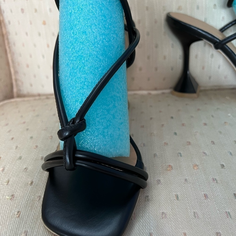 Strap up lace up heels sandals open toe black asymmetrical heels - Picture 6 of 7
